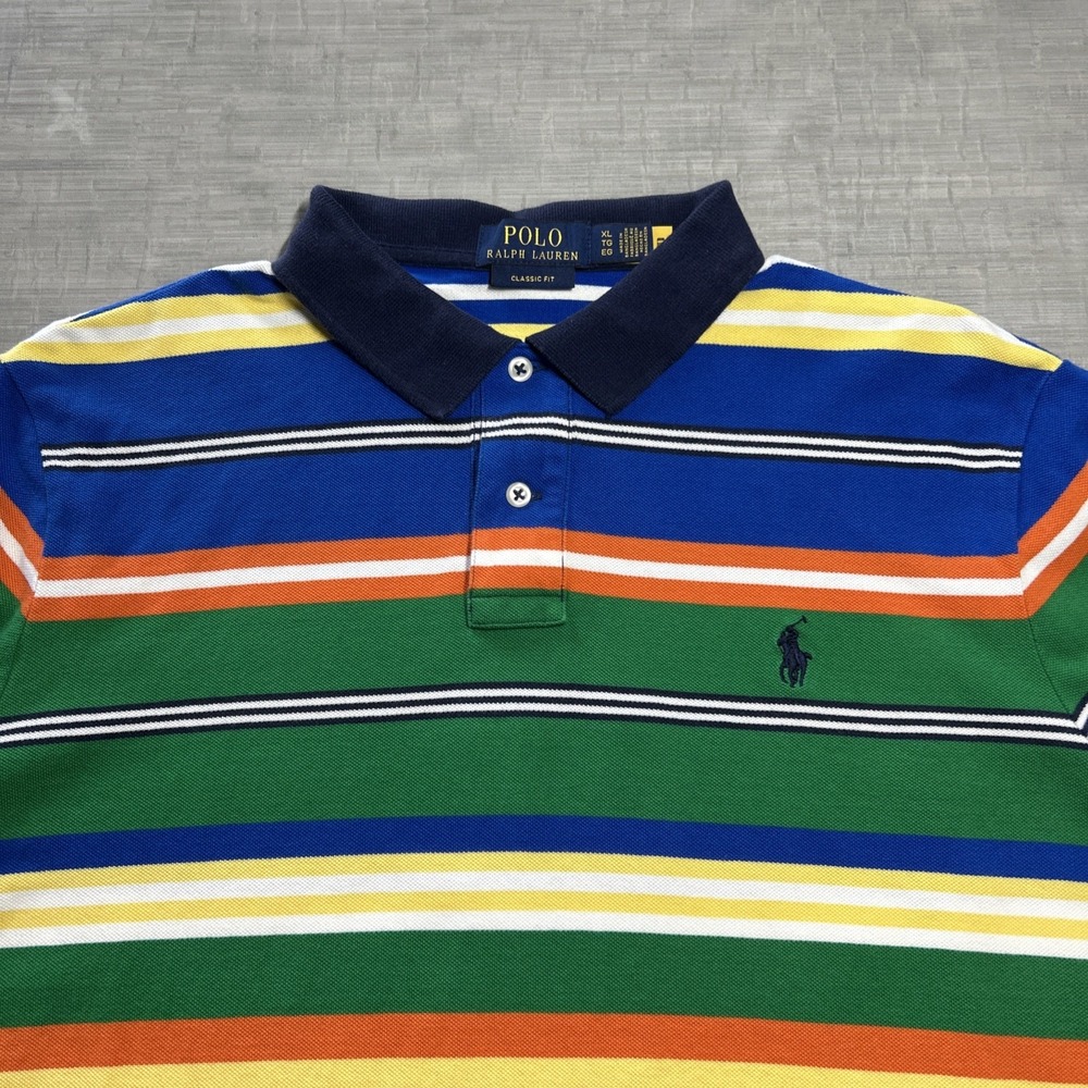 Polo Ralph Lauren Men's XL Colorful Multi Color Striped Short Sleeve Shirt Pony - Picture 2 of 7